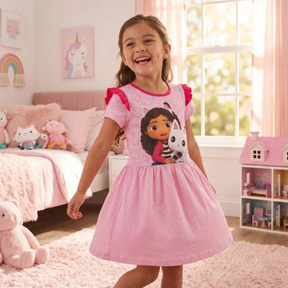 Gabbys Dollhouse Kinder Mädchen kurzarm Kleid Sommerkleid Gr. 98-128 Baumwolle - WS-Trend.de