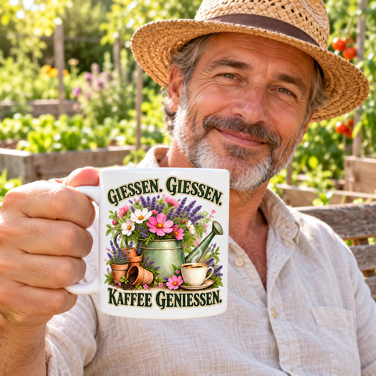 Garten Tasse Spruch Keramik 330ml Geschenk Datscha Schrebergarten bunt