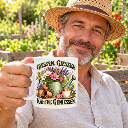 Garten Tasse Spruch Keramik 330ml Geschenk Datscha Schrebergarten bunt