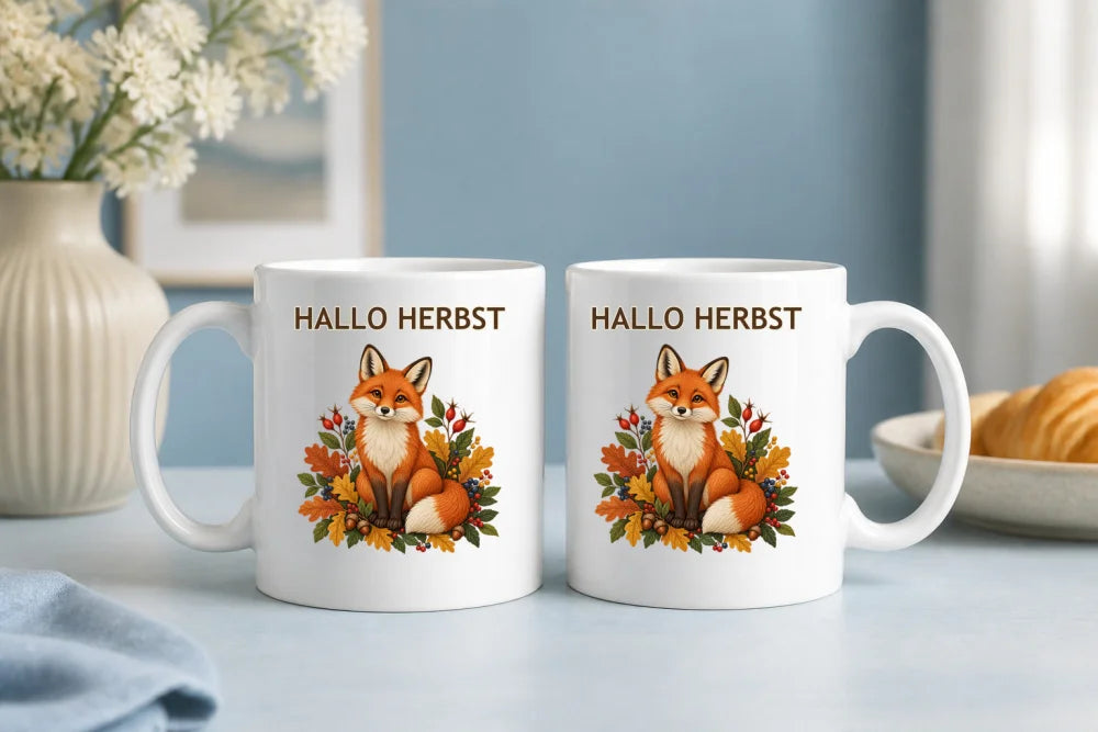 Hallo Herbst Fuchs Tasse – Keramikbecher 325 ml Geschenk für Herbstfans - WS-Trend.de