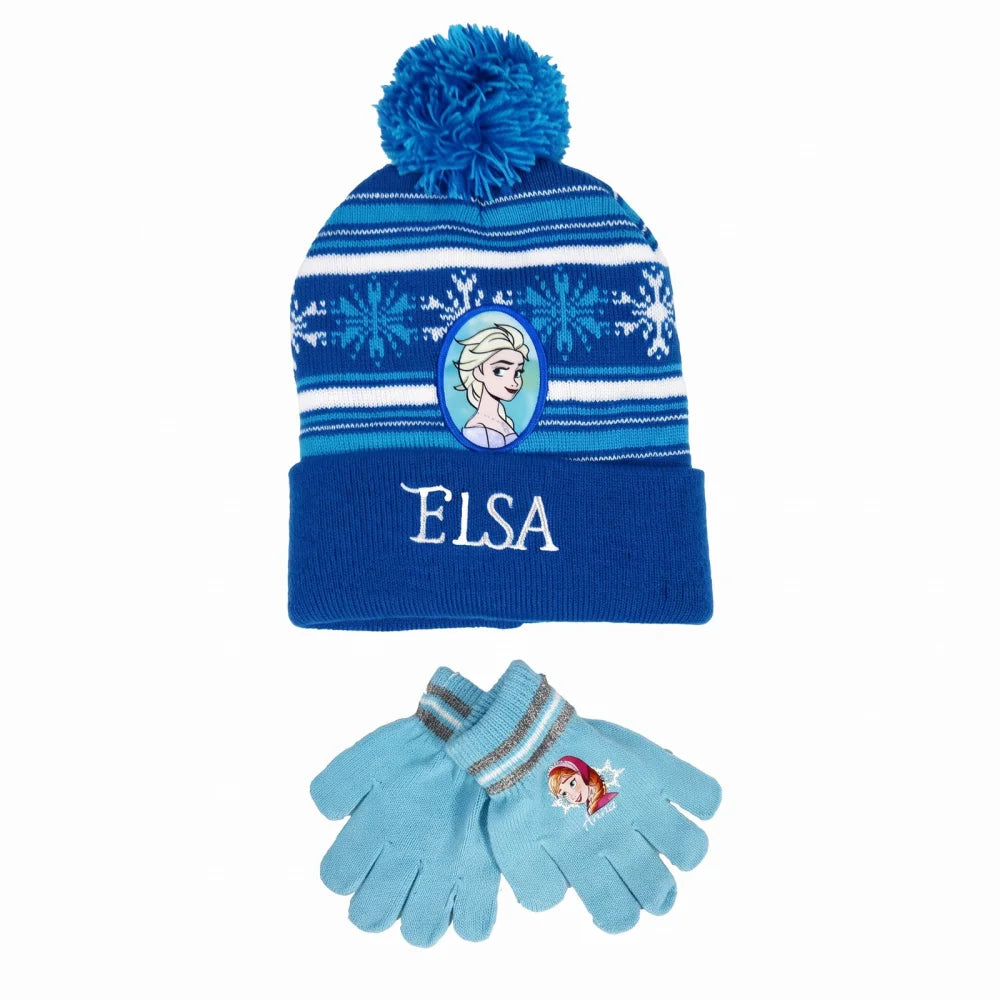 Disney Die Eiskönigin Elsa & Anna Mütze mit Handschuhen Blau 52–54 cm - WS-Trend.de