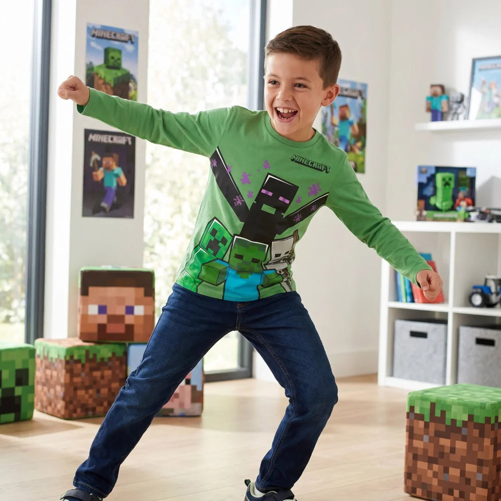 Minecraft Creeper Gamer Kinder Jungen Langarmshirt Shirt 116-152 100% Baumwolle - WS-Trend.de