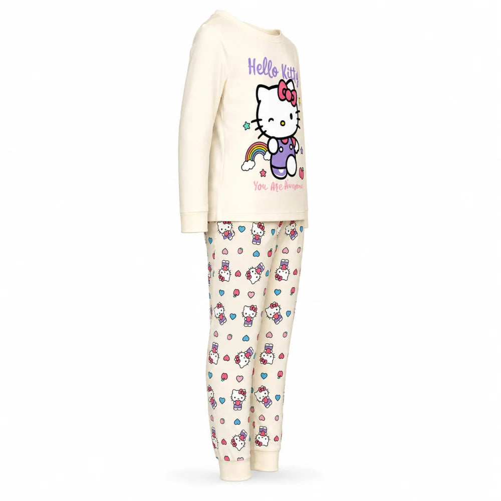 Hello Kitty Kinder Mädchen langarm Schlafanzug Pyjama 104-128 - 100% Baumwolle - WS-Trend.de