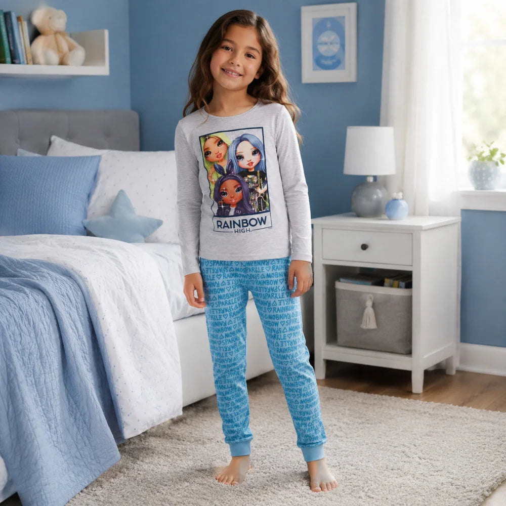 Rainbow High Mädchen Kinder Langarm-Schlafanzug Pyjama 98–110 Baumwolle - WS-Trend.de