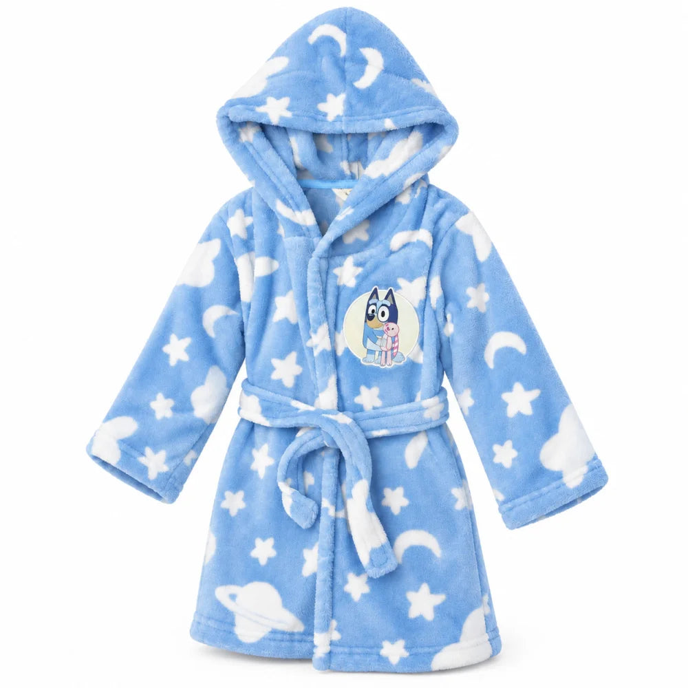 Bluey Kinder Hausmantel Bademantel mit Kapuze Coral Fleece Gr. 98-116 - WS-Trend.de