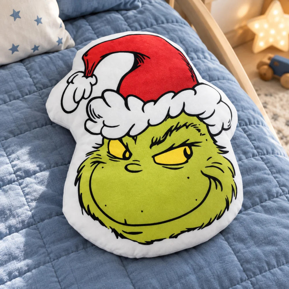 Der Grinch 3D Velourskissen 36x29x5 cm Weihnachtsmütze weißer Rand - WS-Trend.de