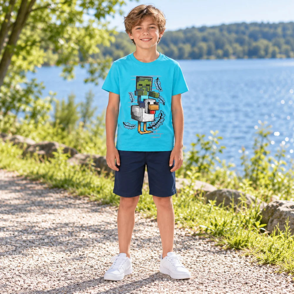 Minecraft Zombie und Huhn T-Shirt türkis - WS-Trend.de