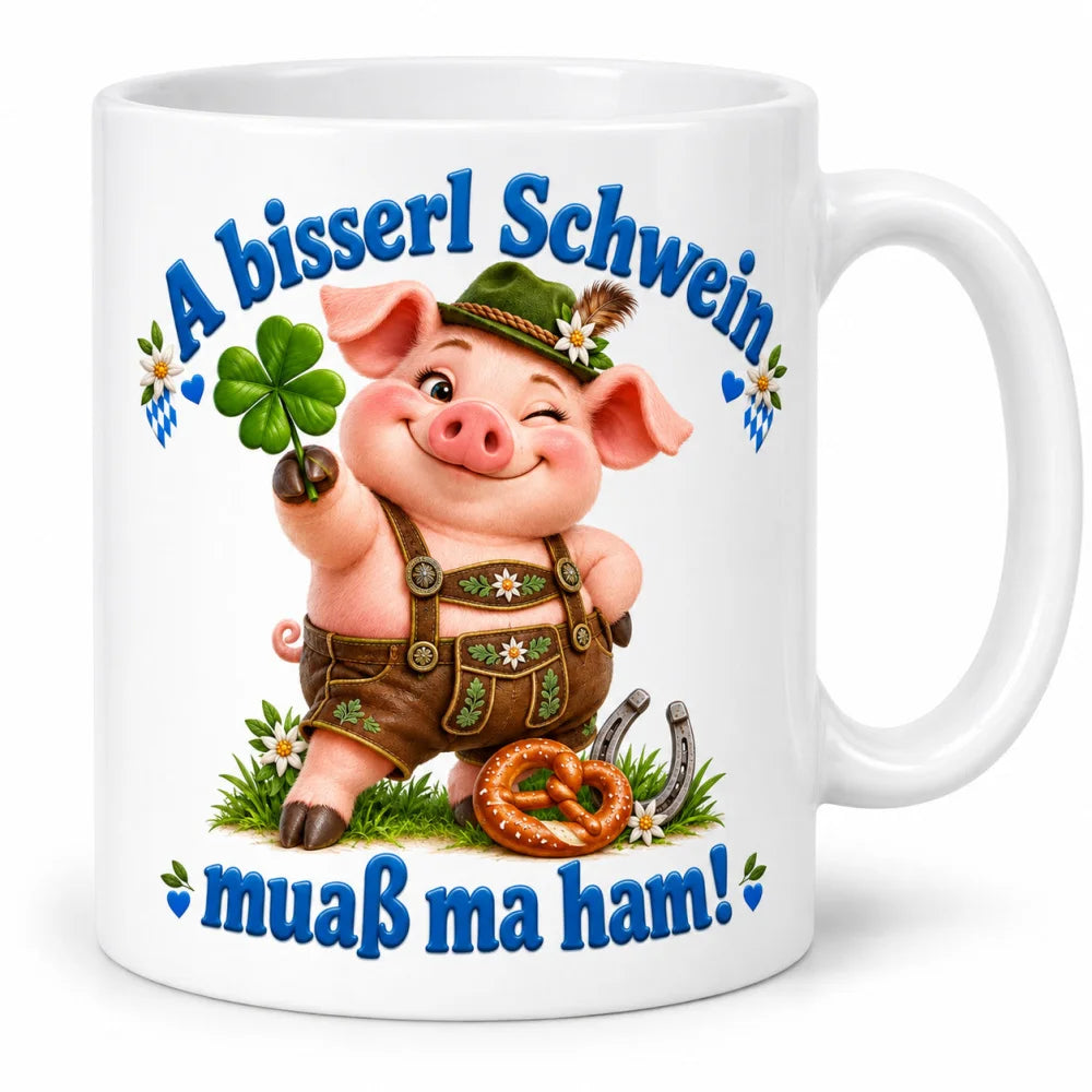 WS-Trend Schweinderl Tasse bayerischer Spruch Keramik 330 ml fürs Büro - WS-Trend.de