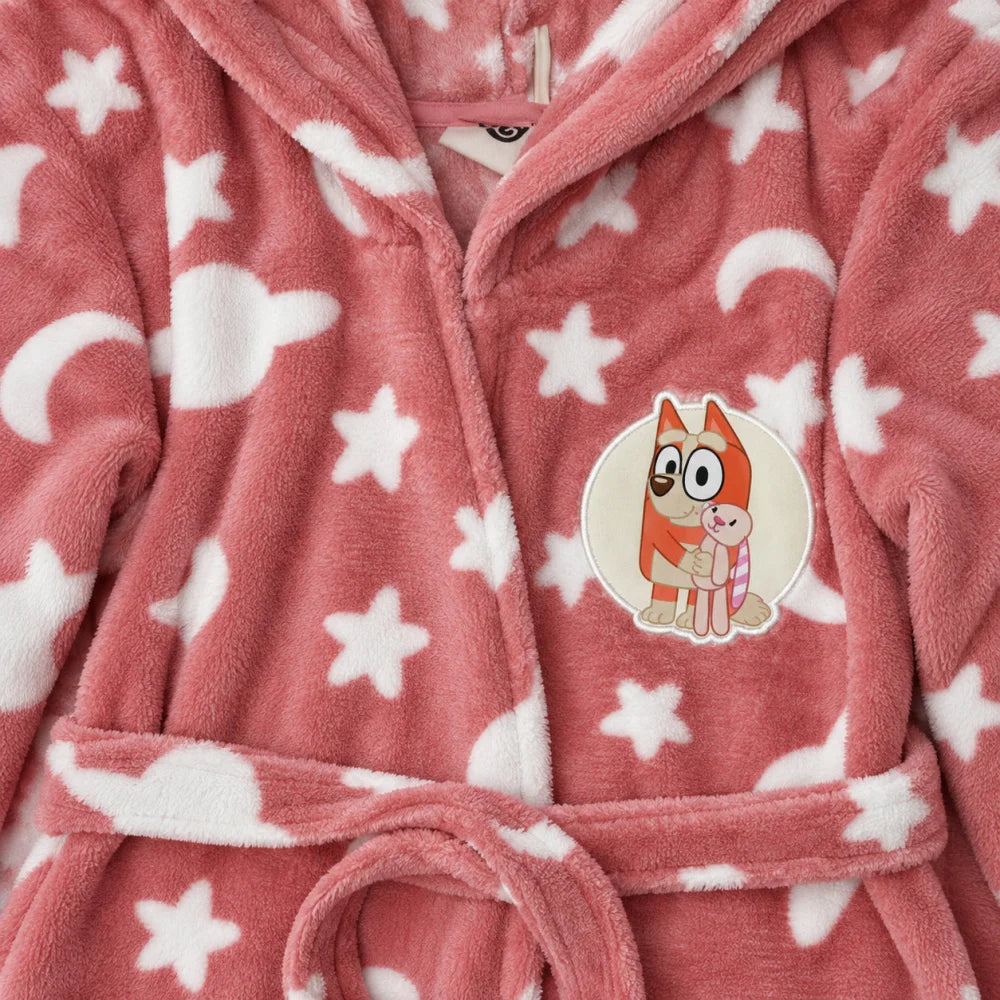 Bluey Kinder Hausmantel Bademantel mit Kapuze Coral Fleece Gr. 98-116 - WS-Trend.de