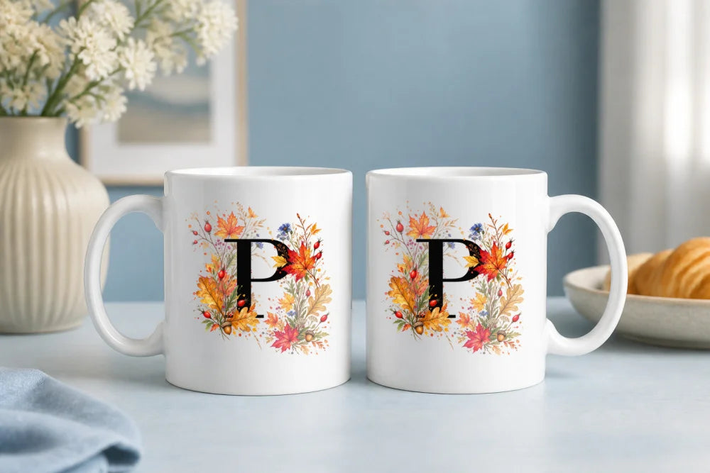 Herbst Tasse A-Z Buchstaben 325 ml Keramik Geschenkidee personalisiert - WS-Trend.de