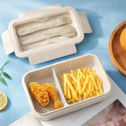 3-teiliges Kinder-Lunch-Set – Brotdose 850 ml mit Doppel-Fächer Besteck - WS-Trend.de