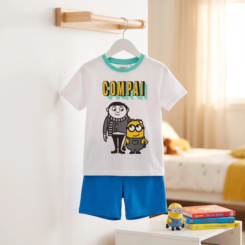 Die Minions Gru Kinder Jungen Pyjama Schlafanzug Baumwolle 104-134 Blau Weiß - WS-Trend.de
