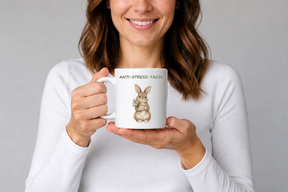Anti-Stress-Tasse Kaninchen – Gouache Keramikbecher 325 ml - WS-Trend.de