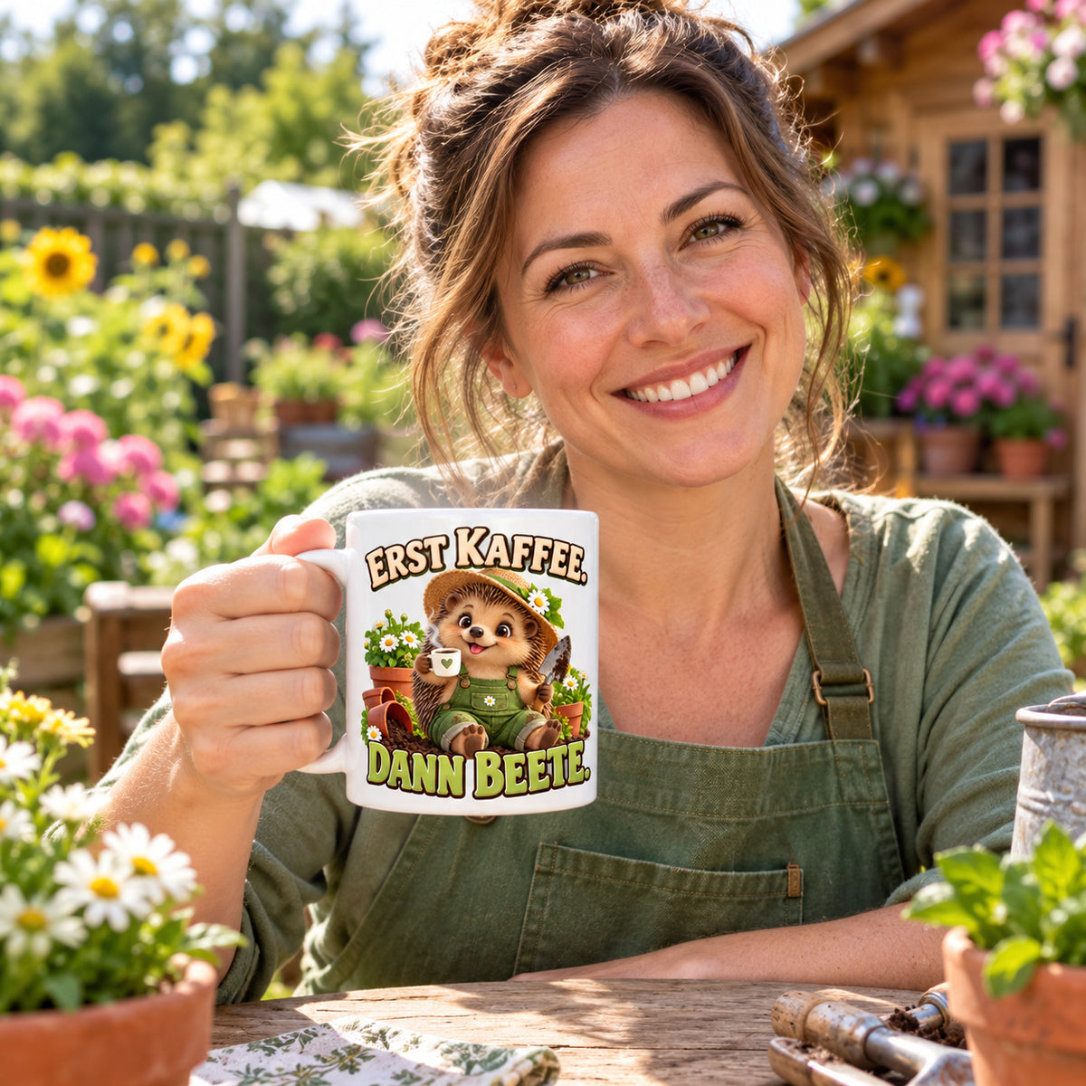 Garten Tasse Spruch Keramik 330ml Geschenk Datscha Schrebergarten bunt
