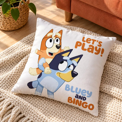 Bluey und Bingo Wendekissen 40x40x7 cm Dekokissen Hellblau Weiß - WS-Trend.de