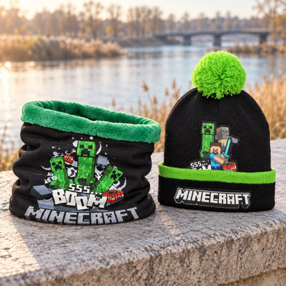 Minecraft Creeper Winterset: Bommelmütze und Snood Größe 54/56 - WS-Trend.de