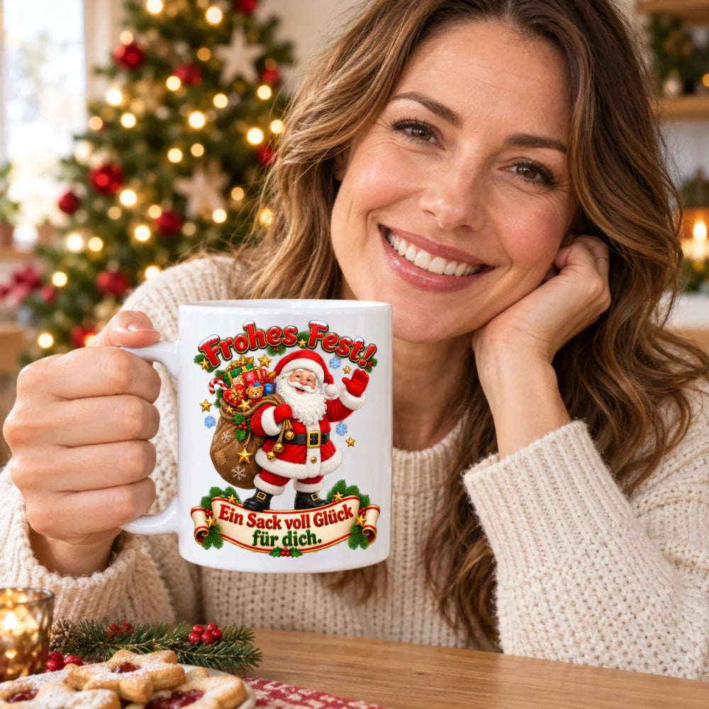 WS-Trend Sack voll Glück Weihnachtsmann Tasse 330 ml festlich bedruckt - WS-Trend.de