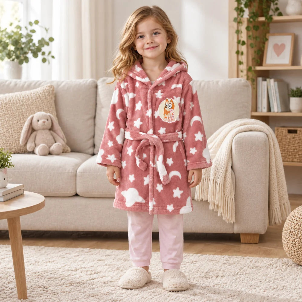 Bluey Kinder Hausmantel Bademantel mit Kapuze Coral Fleece Gr. 98-116 - WS-Trend.de