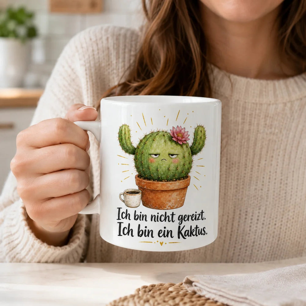 Kaktus Kaffeetasse - Geschenkidee mit Spruch - weiß aus Keramik 330 ml - WS-Trend.de