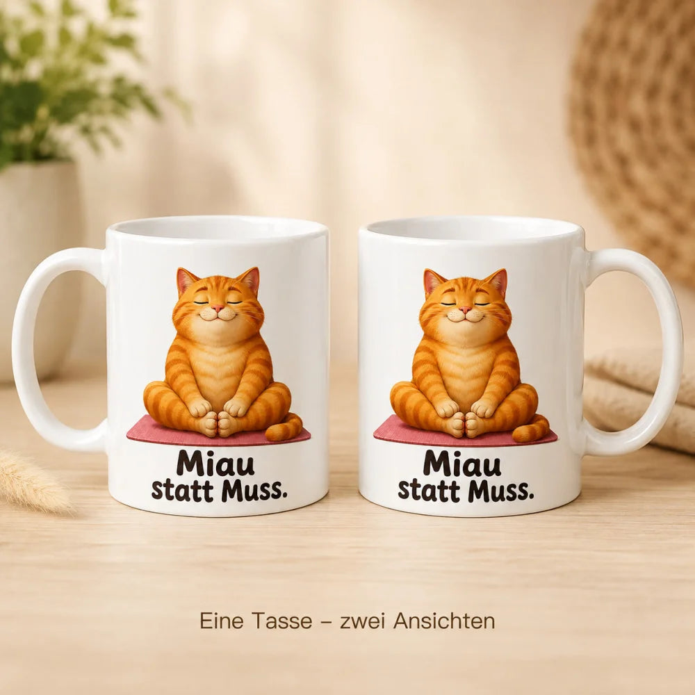 Yoga-Katze Kaffeetasse - Geschenkidee mit Spruch - beidseitig bedruckt - WS-Trend.de