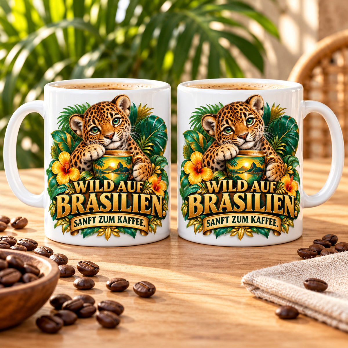 Brasilien Tasse Keramik 330 ml Spruch Geschenk Kaffee Urlaub Tiermotiv
