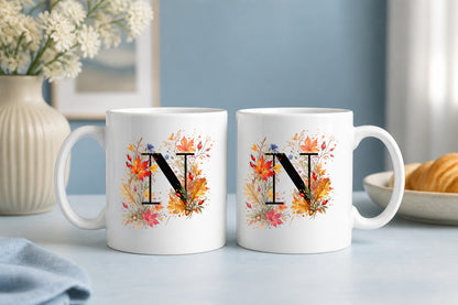 Herbst Tasse A-Z Buchstaben 325 ml Keramik Geschenkidee personalisiert