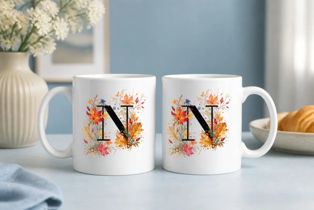 Herbst Tasse A-Z Buchstaben 325 ml Keramik Geschenkidee personalisiert - WS-Trend.de