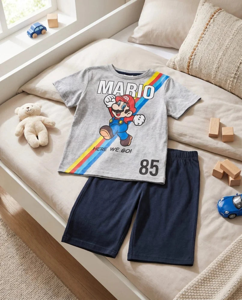 Super Mario Here We Go Jungen Pyjama Shirt und Shorts Gr. 110 - WS-Trend.de
