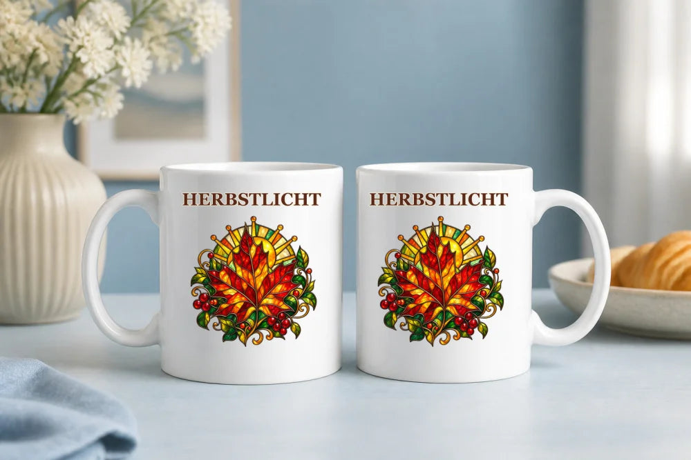 Herbstlicht Ahornblatt Tasse – Keramikbecher 325 ml in Glasoptik - WS-Trend.de