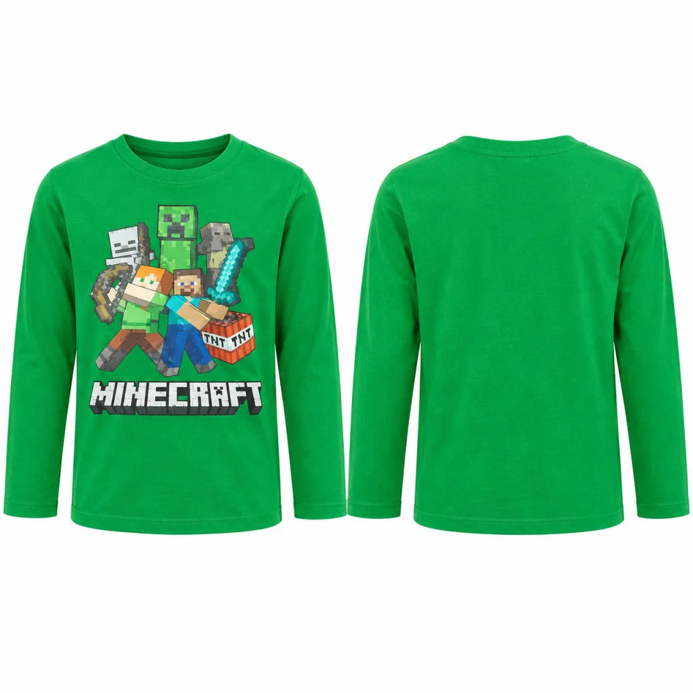 Minecraft Steve Alex Creeper Jungen Langarmshirt Baumwolle Grün oder Schwarz 116–146 - WS-Trend.de