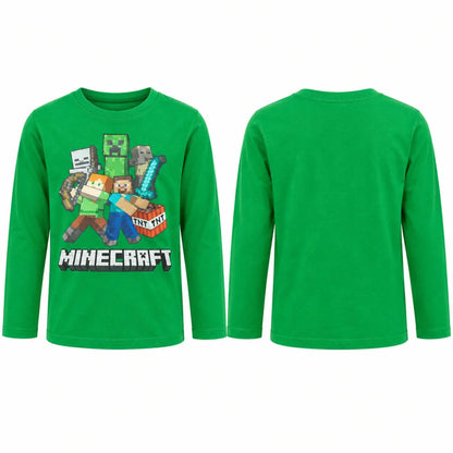 Minecraft Steve Alex Creeper Jungen Langarmshirt Baumwolle Grün oder Schwarz 116–146 - WS-Trend.de