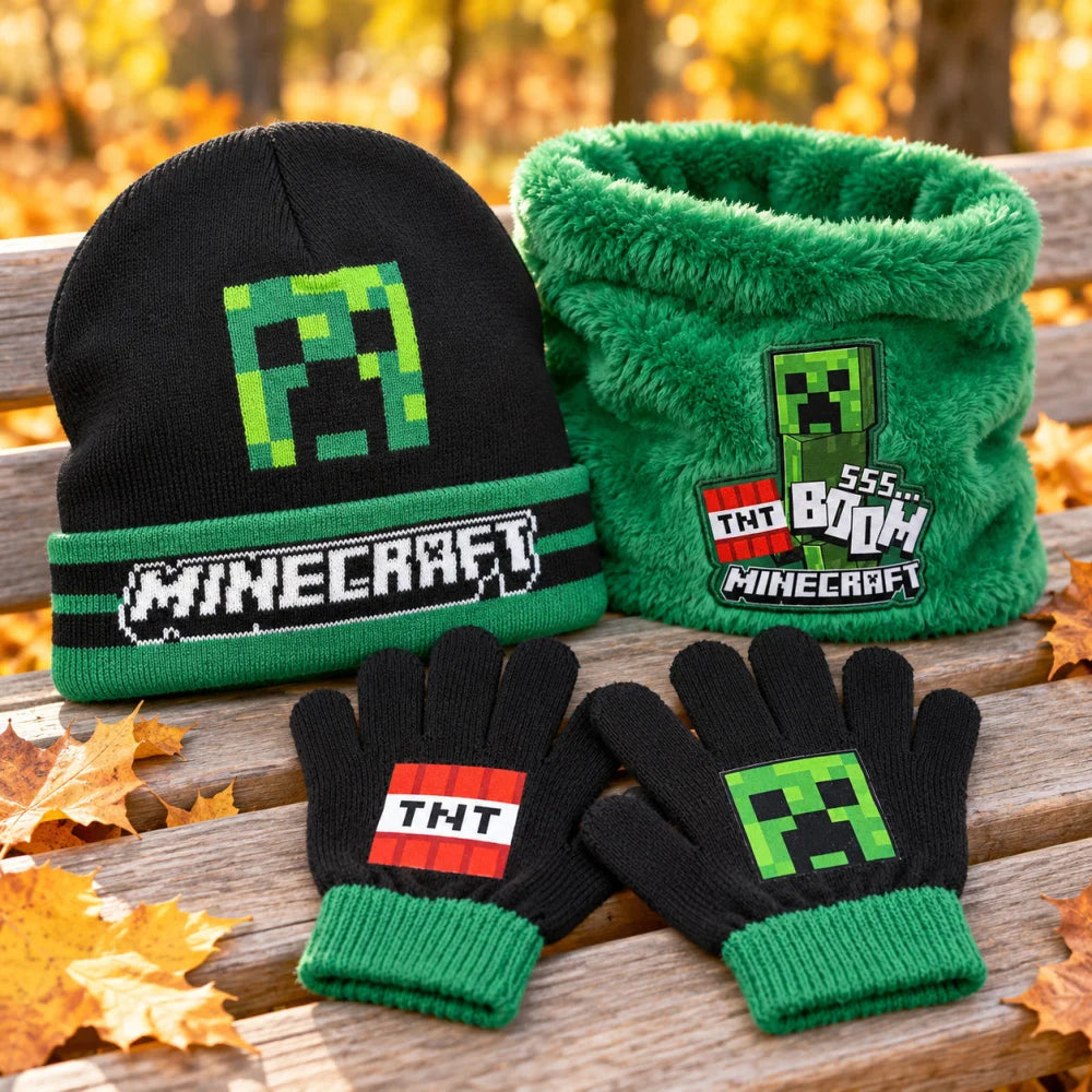 Minecraft Creeper Winterset: Mütze Snood und Handschuhe Größe 54 - WS-Trend.de