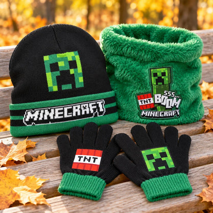 Minecraft Creeper Winterset: Mütze Snood und Handschuhe Größe 54 - WS-Trend.de
