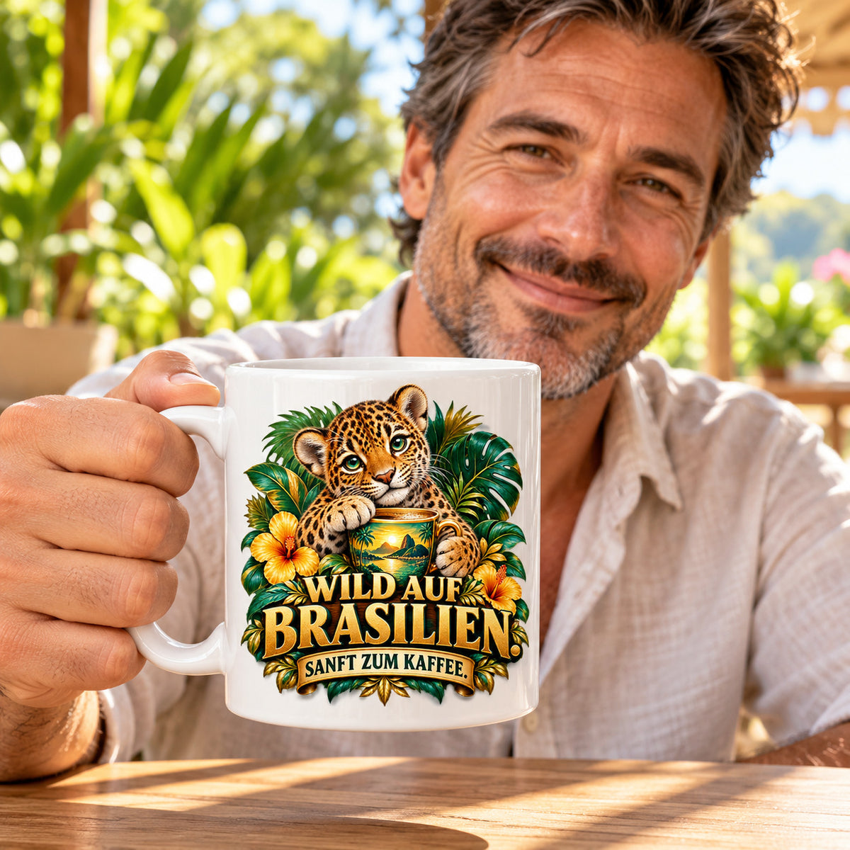 Brasilien Tasse Keramik 330 ml Spruch Geschenk Kaffee Urlaub Tiermotiv