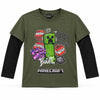 Minecraft Creeper Boom Langarmshirt oliv-schwarz