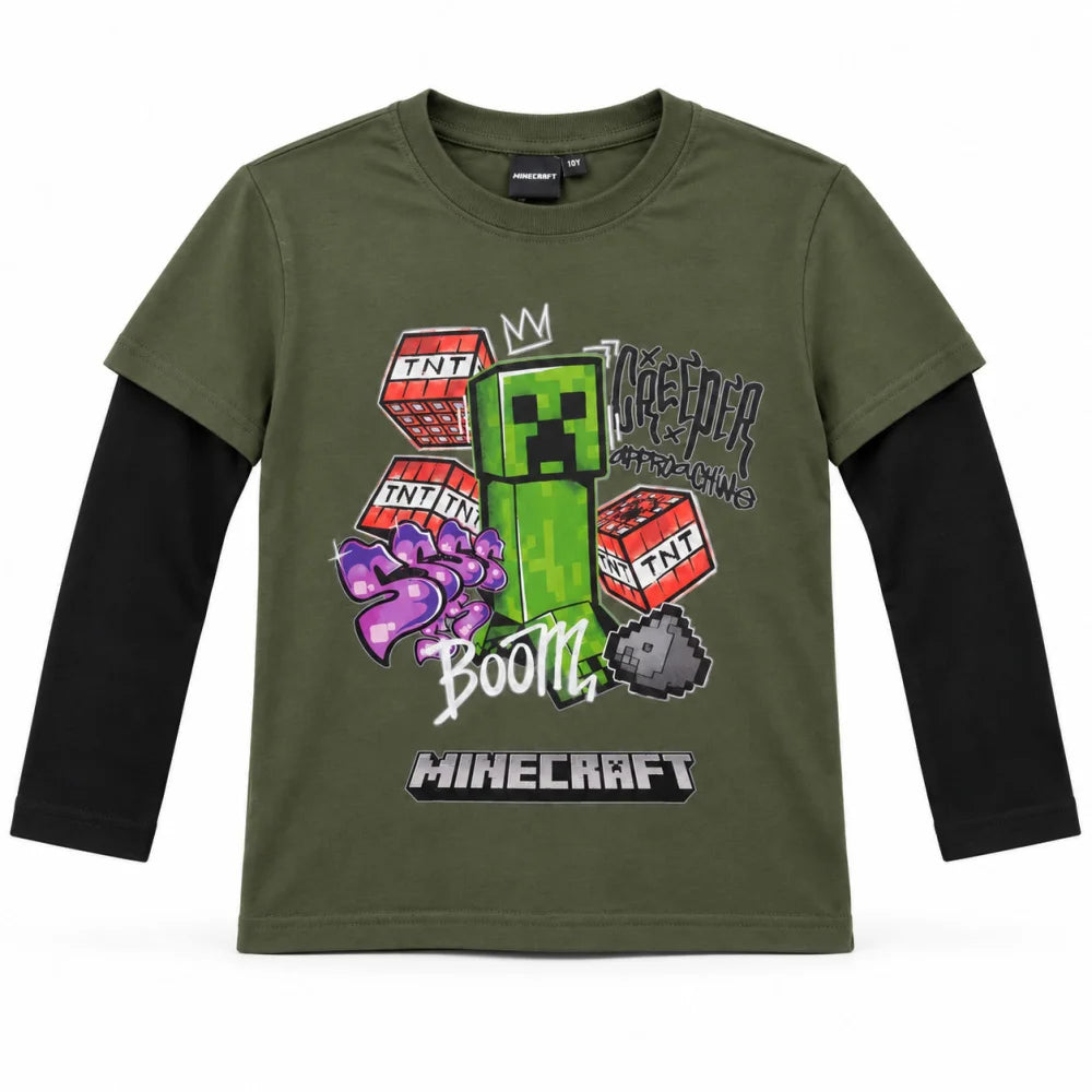 Minecraft Creeper Boom Langarmshirt oliv-schwarz - WS-Trend.de