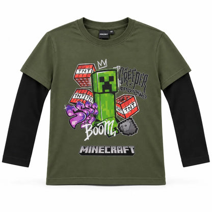 Minecraft Creeper Boom Langarmshirt oliv-schwarz - WS-Trend.de