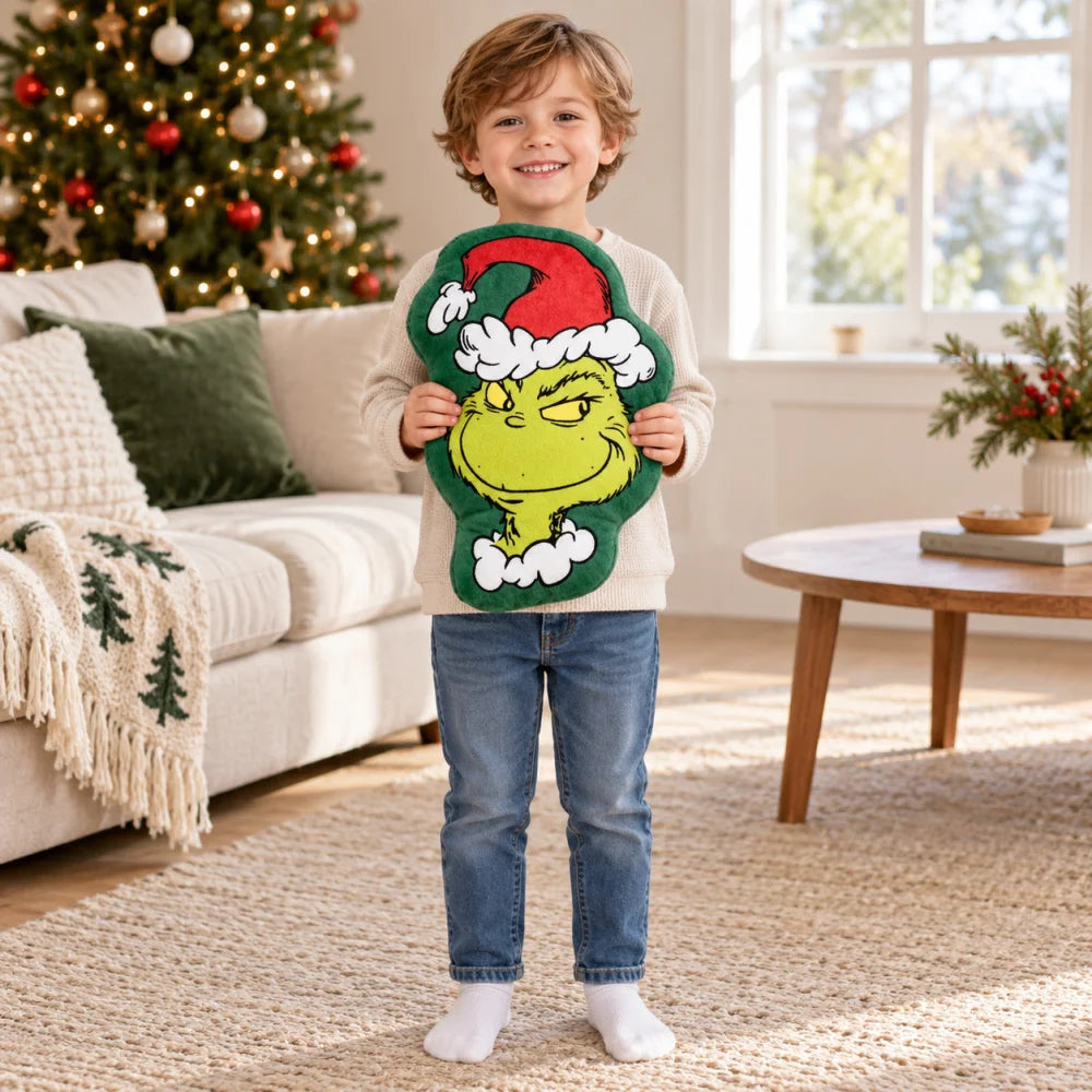 Der Grinch 3D Velourskissen 36x23x5 cm Weihnachtsmütze grüner Rand - WS-Trend.de