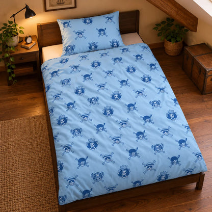 One Piece Ruffy Crew Wendebettwäsche blau 135-140x200 + 65x65 cm - WS-Trend.de