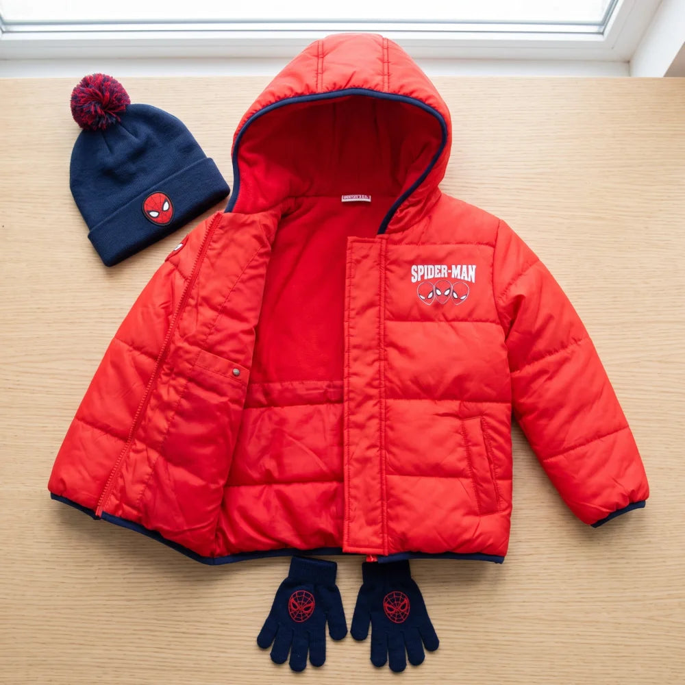 Marvel Spiderman Kinder Winterjacke Jungen Jacke mit Kapuze Gr. 98 bis 128 - WS-Trend.de
