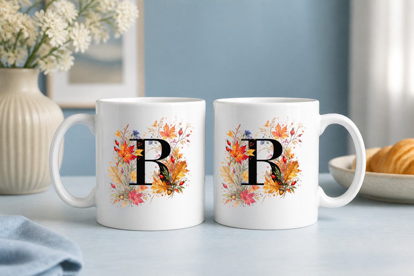 Herbst Tasse A-Z Buchstaben 325 ml Keramik Geschenkidee personalisiert