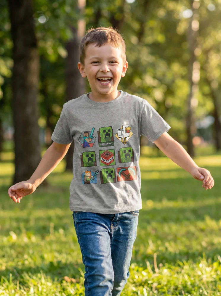 Minecraft Gamer Creeper Kinder T-Shirt Kurzarm Shirt Baumwolle 116 bis 146 - WS-Trend.de