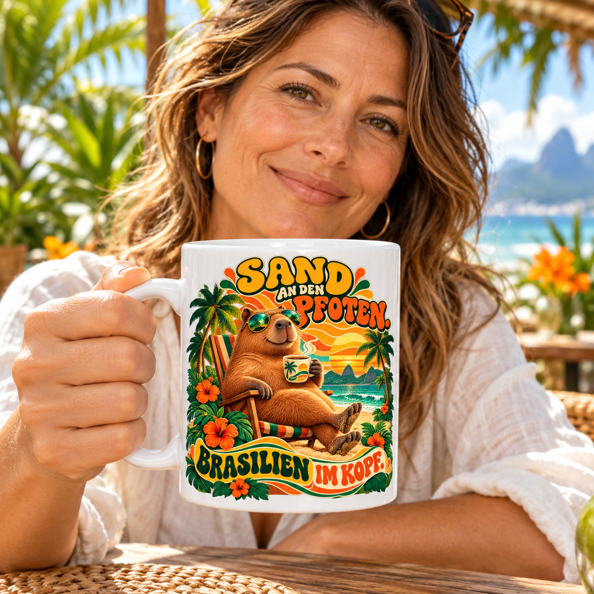 Brasilien Tasse Keramik 330 ml Spruch Geschenk Kaffee Urlaub Tiermotiv