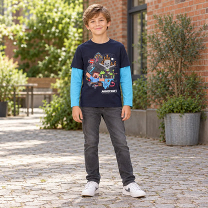 Minecraft Steve und Creeper Langarmshirt blau-türkis - WS-Trend.de