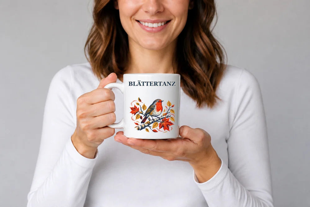 Blättertanz Rotkehlchen Tasse – Keramikbecher 325 ml - WS-Trend.de