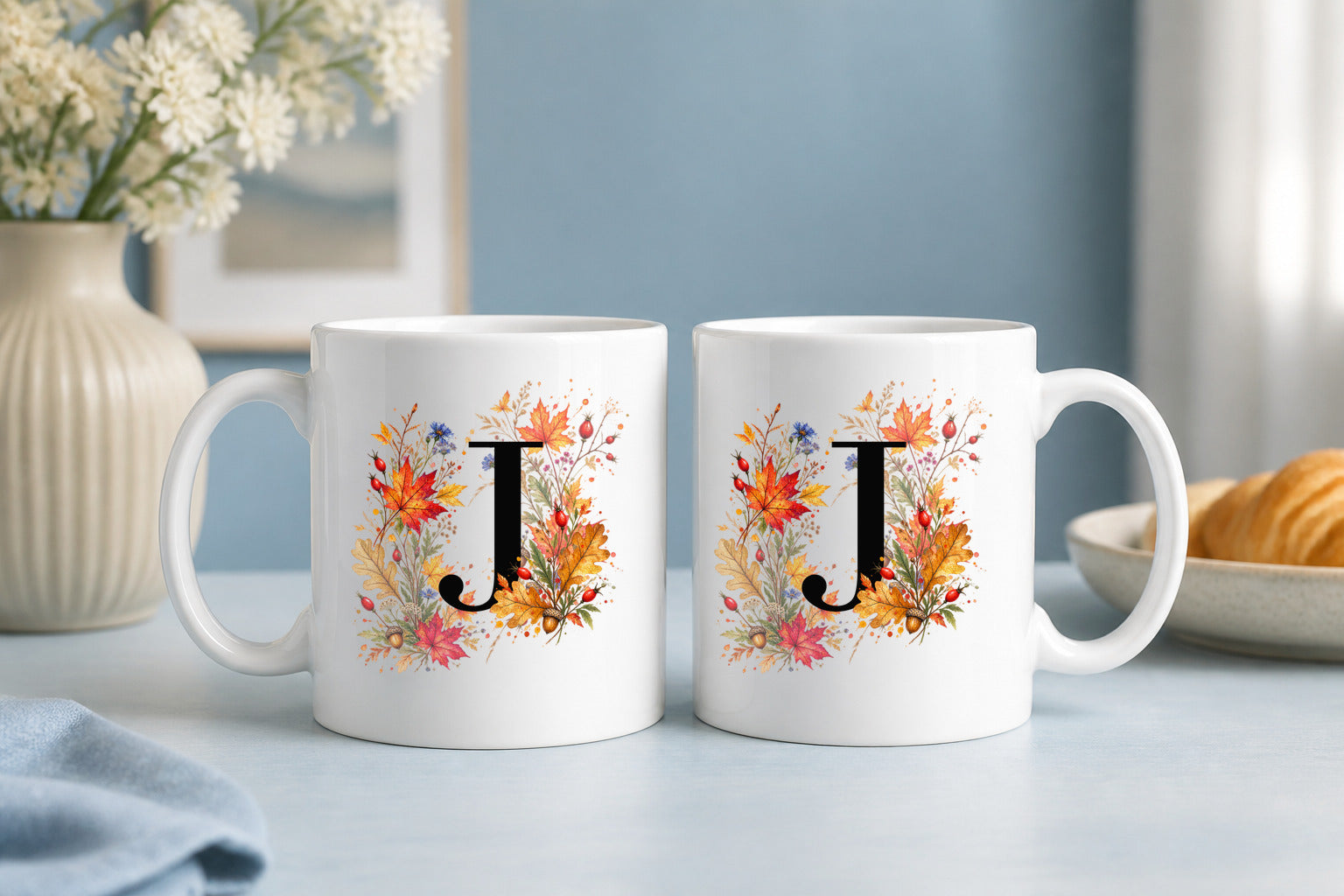 Herbst Tasse A-Z Buchstaben 325 ml Keramik Geschenkidee personalisiert