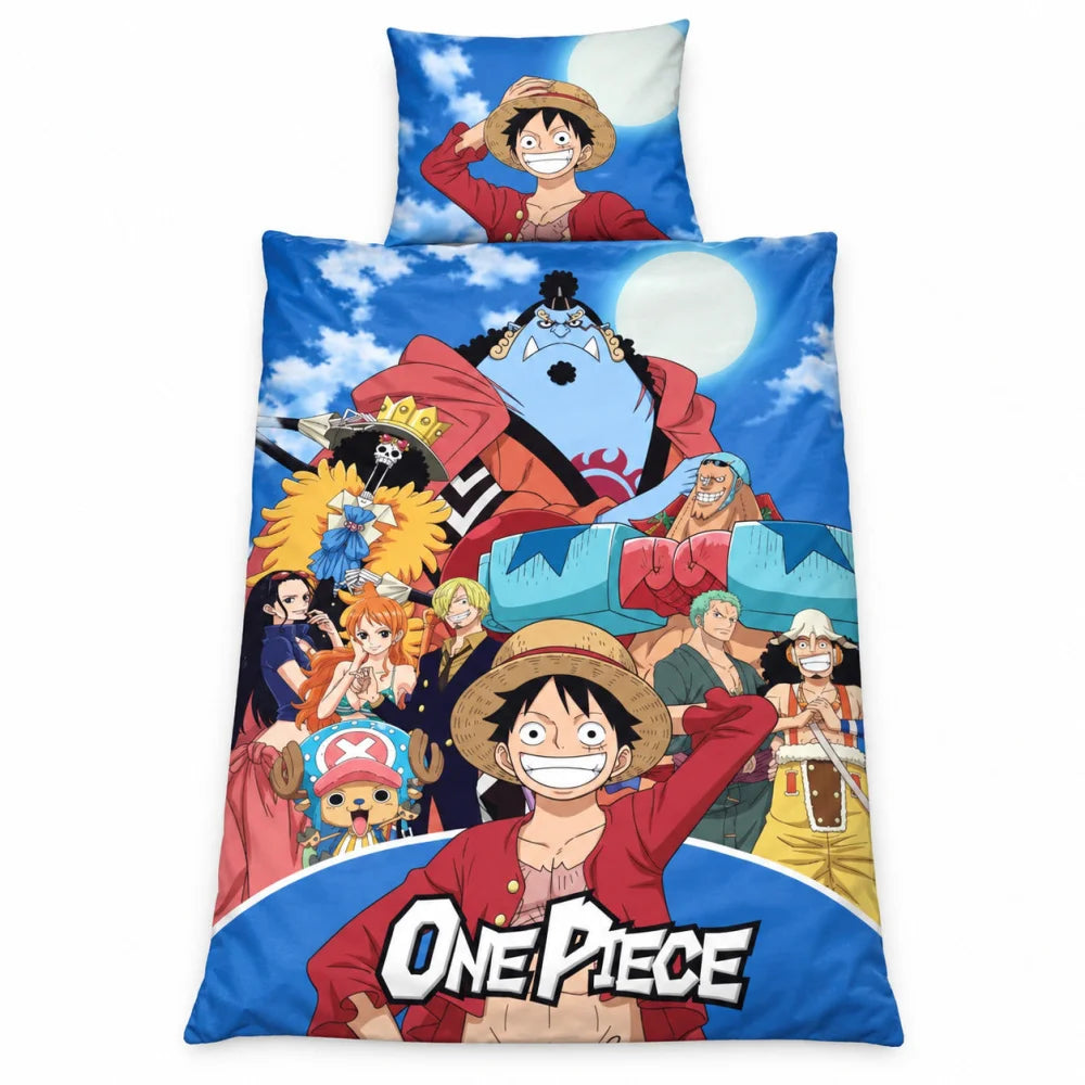 One Piece Ruffy Crew Wendebettwäsche blau 135-140x200 + 65x65 cm - WS-Trend.de