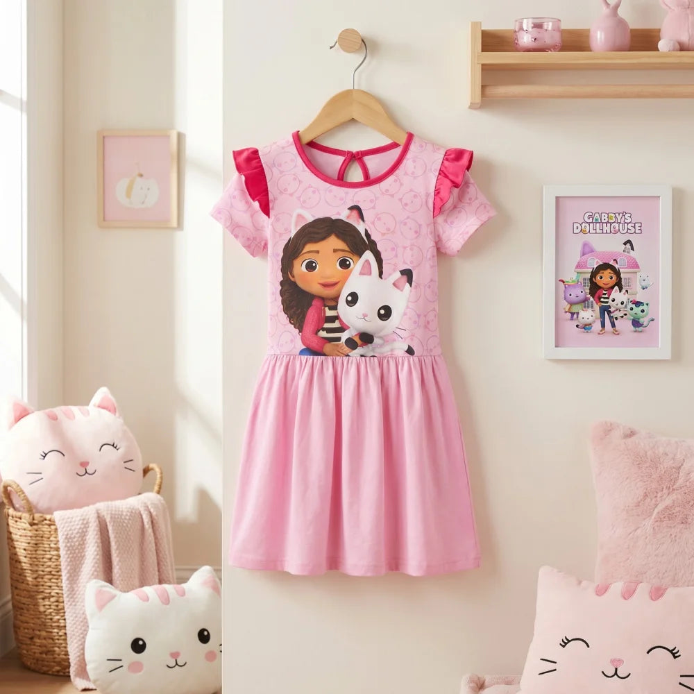 Gabbys Dollhouse Kinder Mädchen kurzarm Kleid Sommerkleid Gr. 98-128 Baumwolle - WS-Trend.de
