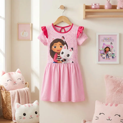 Gabbys Dollhouse Kinder Mädchen kurzarm Kleid Sommerkleid Gr. 98-128 Baumwolle - WS-Trend.de