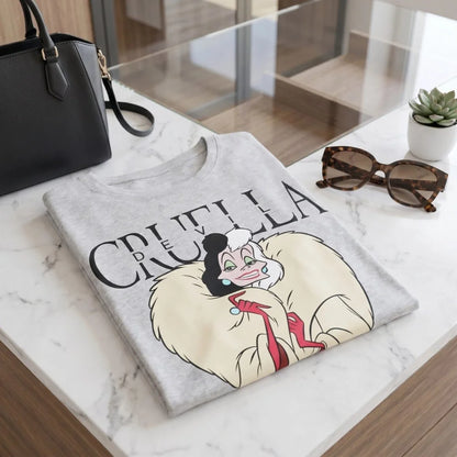 Print-Shirt Disney Cruella de Vil Damen T-Shirt Kurzarm XS-M Grau Weiß Baumwolle - WS-Trend.de